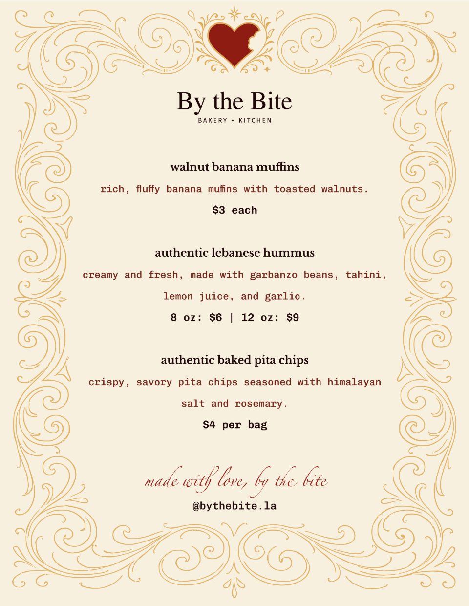 Menu for the farmers market