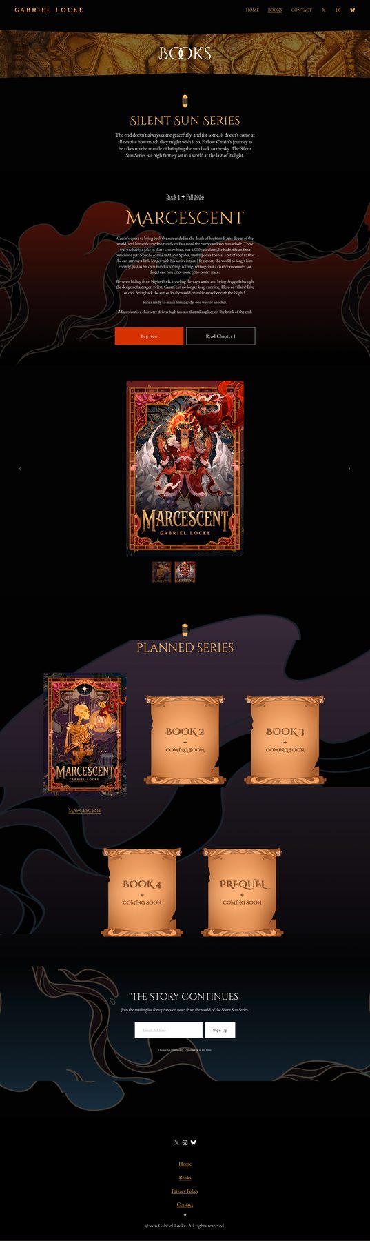 Books page. Note: parallax animations affect how this screenshot was rendered, so visit the site for the full effect.