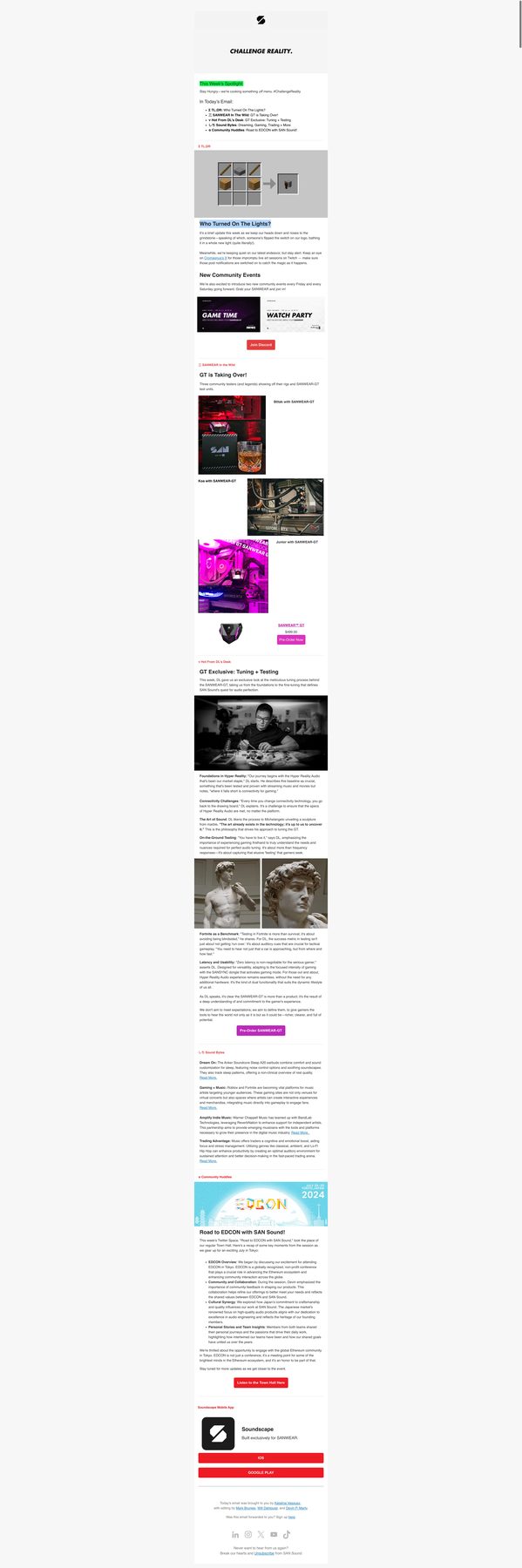 SANCTUARY newsletter sample: content & design for the SAN Sound subscriber list