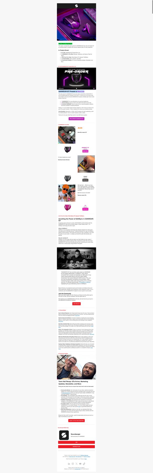 SANCTUARY newsletter sample: content & design for the SAN Sound subscriber list